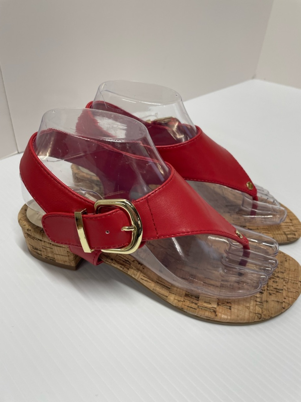 NWOT Pesaro Red Faux Leather Cork Slingback Thong Sandals w/Gold Buckle Wm Sz 7